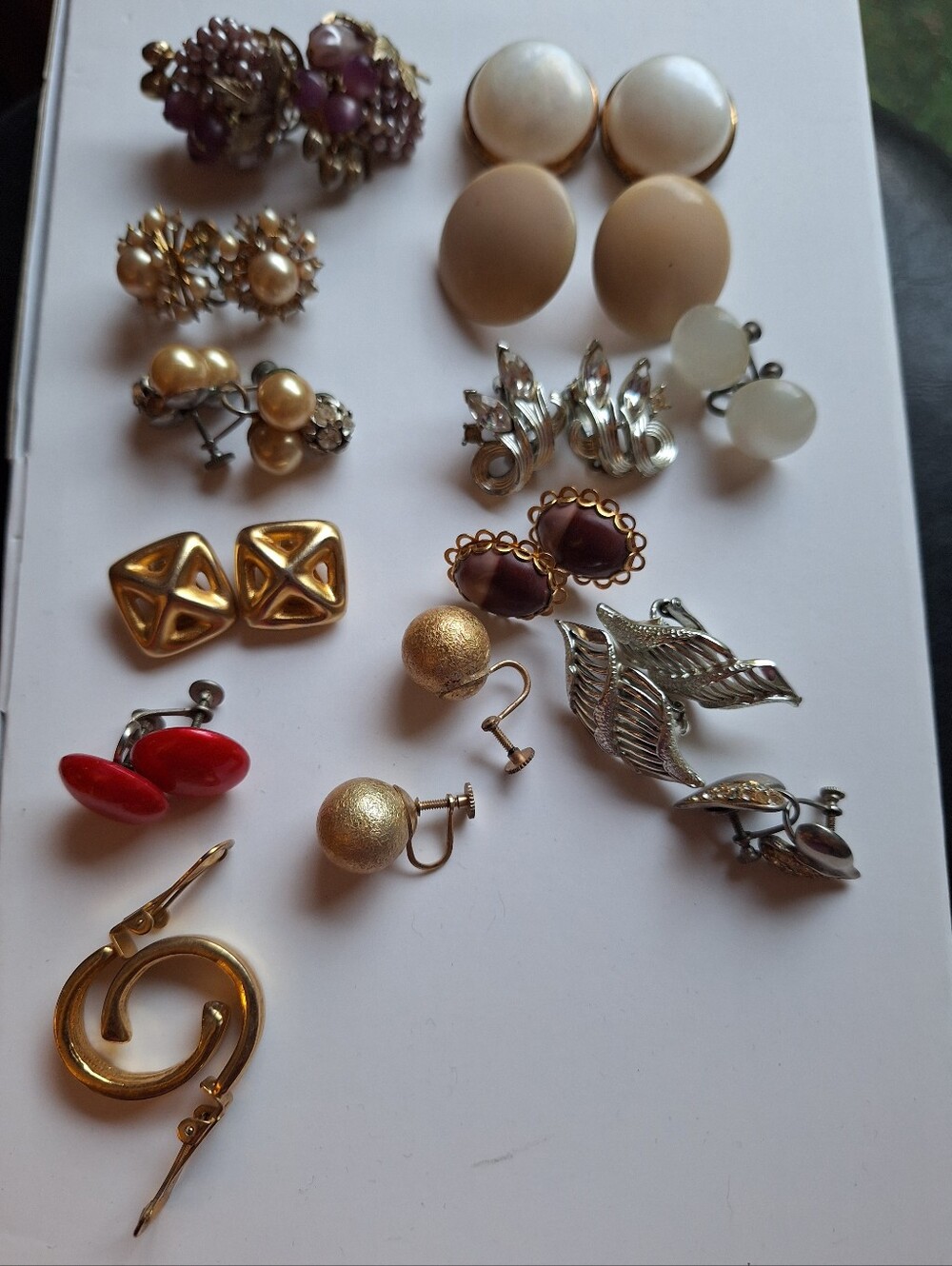 14 Pair of Vintage Clip on Style Earrings Maximalist Old Money Great Mix Variety